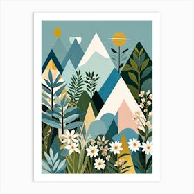 Mountains And Flowers Art Print