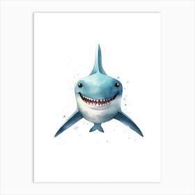 Cartoon Watercolour Great Hammerhead Shark Illustration 1 Art Print