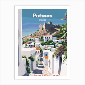 Patmos Greece Aegean Island Digital Travel Art Art Print