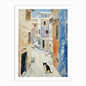 Cat In The Streets Of Dubrovnik   Croatia With Snow Art Print