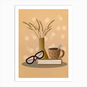 Coffee Book Glassesread Holiday Boho Style Art Print