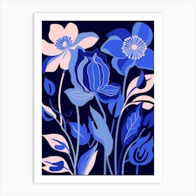 Blue Flower Illustration Hellebore 2 Art Print