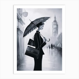 London Woman With Umbrella Art Print