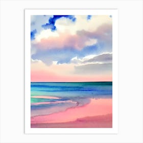 Chesil Beach, Dorset Pink Watercolour Art Print