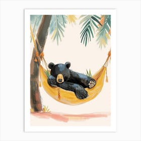 American Black Bear Napping In A Hammock Storybook Illustration 1 Art Print