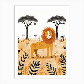 African Lion Hunting In The Savannah Clipart 4 Art Print