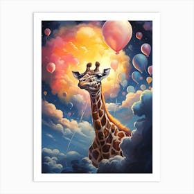 Giraffe With Balloons 1 Art Print