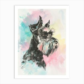 Miniature Schnauzer Dog Pastel Line Watercolour Illustration  1 Art Print