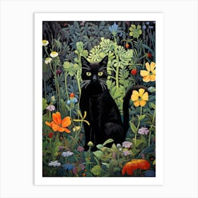 Black Cat In A Garden Art Print