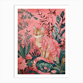 Floral Animal Painting Bobcat Art Print