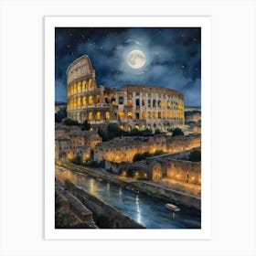 Rome's Ancient Marvel, Nightly Illuminated Art Print