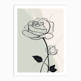 Line Art Roses Flowers Illustration Neutral 4 Art Print