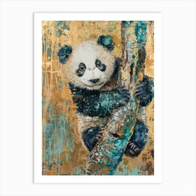 Panda Cub Gold Effect Collage 3 Art Print
