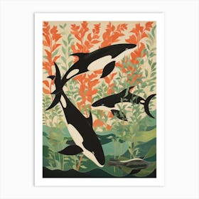Orca Whales Swimming With Seaweed 3 Art Print