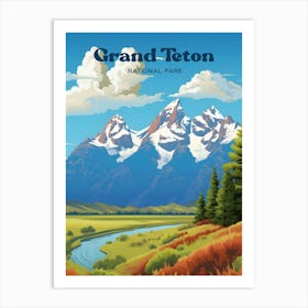 Grand Teton National Park Wyoming Hiking Travel Illustration Art Print