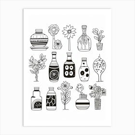 Everything Is A Flower Vase Black And White Line Art Art Print