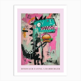 Dinosaur Eating A Hamburger Pink Blue Graffiti Style 3 Poster Art Print