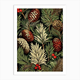 William Morris Style Pinecones 4 Art Print