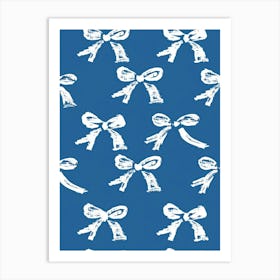 White And Blue Bows 5 Pattern Art Print