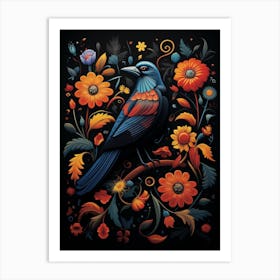 Folk Bird Illustration Raven 2 Art Print