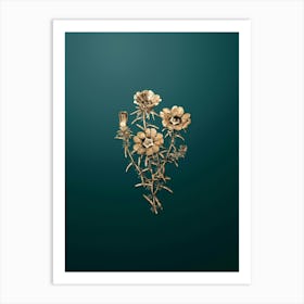 Gold Botanical Portulaca Splendens Flower Branch on Dark Teal n.2094 Art Print