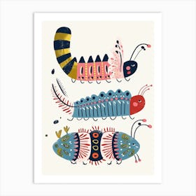 Colourful Insect Illustration Catepillar 5 Art Print
