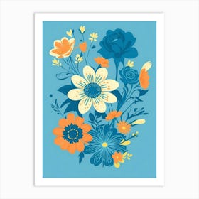 Beautiful Flowers Illustration Vertical Composition In Blue Tone 19 Art Print