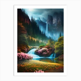 Waterfall In The Mountains 20 Art Print