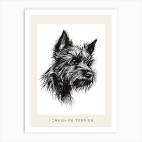 Yorkshire Terrier Black & White Line Sketch 3 Poster Art Print