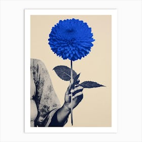 Woman With Globe Amaranth Blue Botanical Illustration Art Print