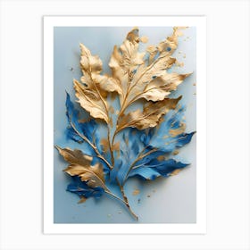 Gold And Blue Leaves Art Print