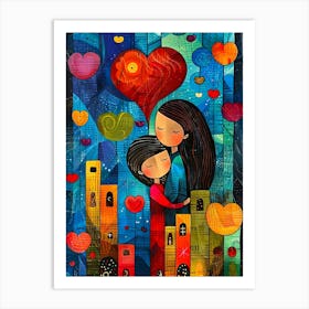 Mother And Daughter In The City Art Print