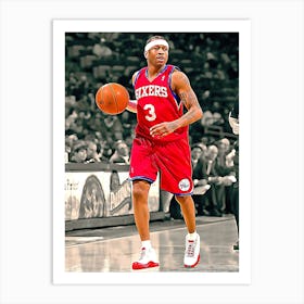 Allen Iverson Of The Philadelphia 76ers Brings The Ball Downcourt Against The Milwaukee Bucks Art Print