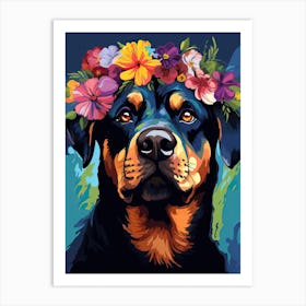 Rottweiler Portrait With A Flower Crown, Matisse Painting Style 2 Art Print