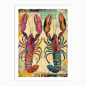 Kitsch Tile Lobsters Art Print