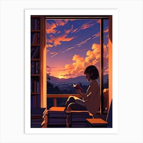 Anime Girl Reading A Book 6 Art Print