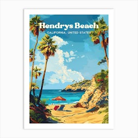 Hendrys Beach California Summer Travel Art Illustration Art Print