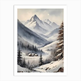 Vintage Muted Winter Mountain Landscape (6) Art Print