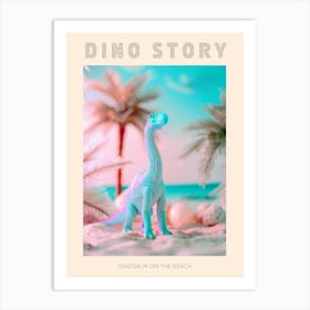 Pastel Toy Dinosaur On The Beach Poster Art Print