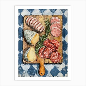 Charcuterie Board Blue Checkerboard 1 Art Print