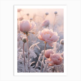 Frosty Botanical Peony 1 Art Print