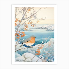 Winter Bird Painting Bluebird 3 Art Print