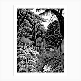 Bellevue Botanical Garden, Usa Linocut Black And White Vintage Art Print