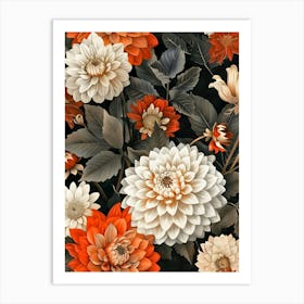 William Morris Inspired Flower Pattern 6 Art Print