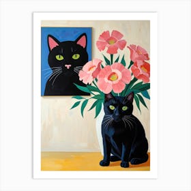 Black Cat With Flowers 3 Art Print