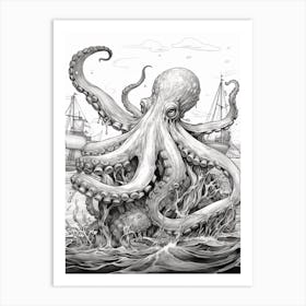 Octopus Detailed Drawing 5 Art Print