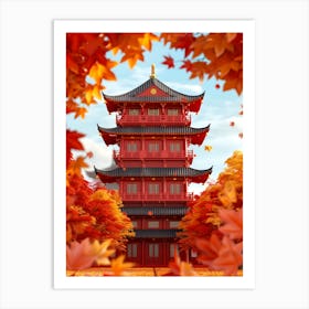 Autumn Leaves And Pagoda Art Print