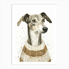 Whippet In Winter Woolly Jumper Art Print