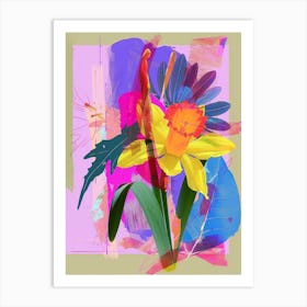 Daffodil 4 Neon Flower Collage Art Print