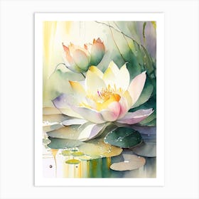 Lotus Flowers In Garden Storybook Watercolour 2 Art Print